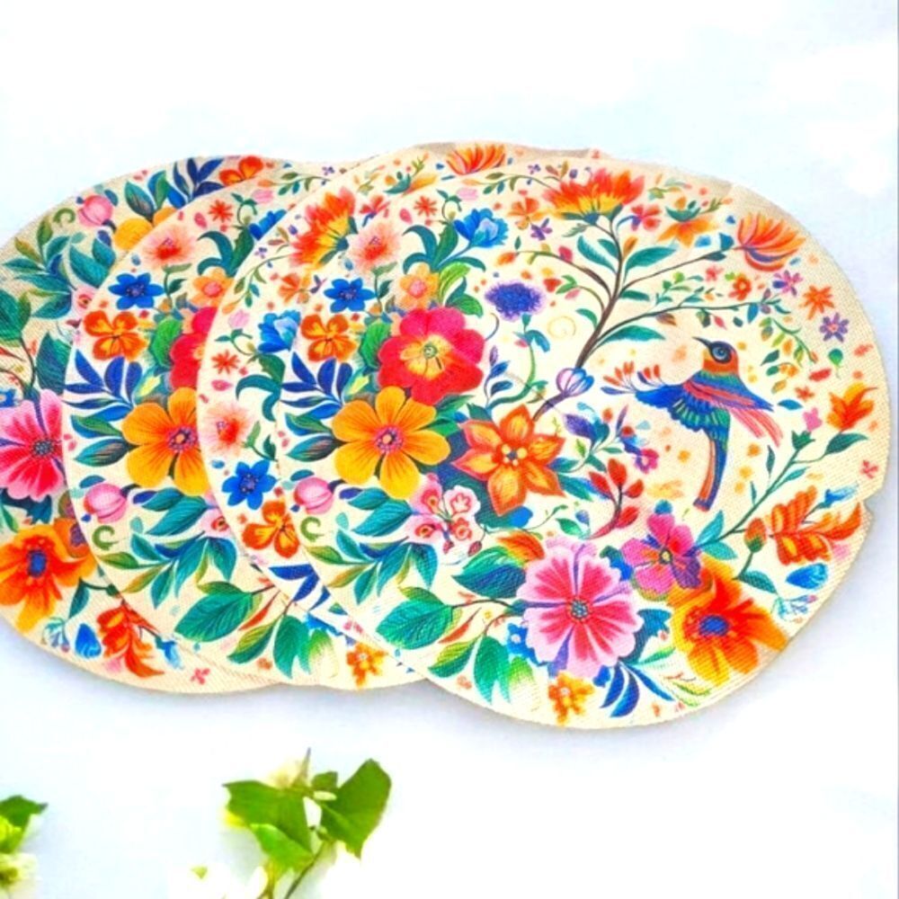 Floral LINEN PRINT Round Placemats 4PCS